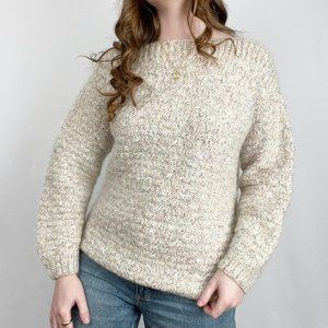 Vintage Handmade Mohair Wool Knit Sweater Oversized Chunky Slouchy Cozy Rainbow